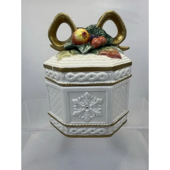Fitz and Floyd Holiday Classics Hand Crafted Candy Jar With‎ Lid Beautiful 5" - Picture 3 of 8